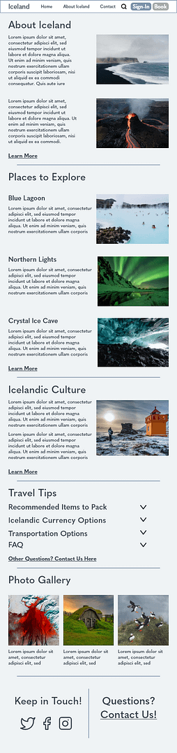 "About Iceland" page for mobile