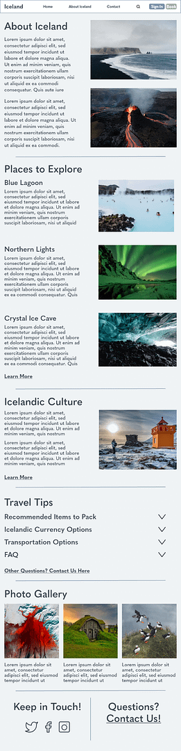 "About Iceland" page for tablet