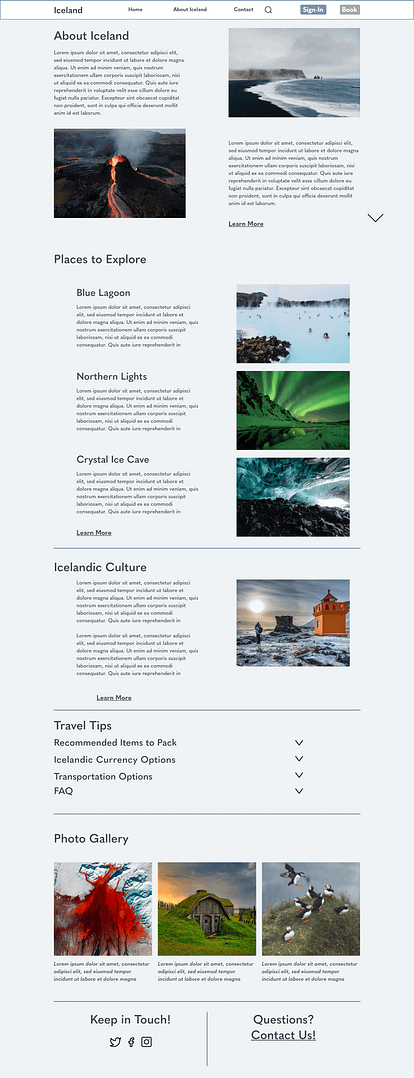 "About Iceland" page for desktop